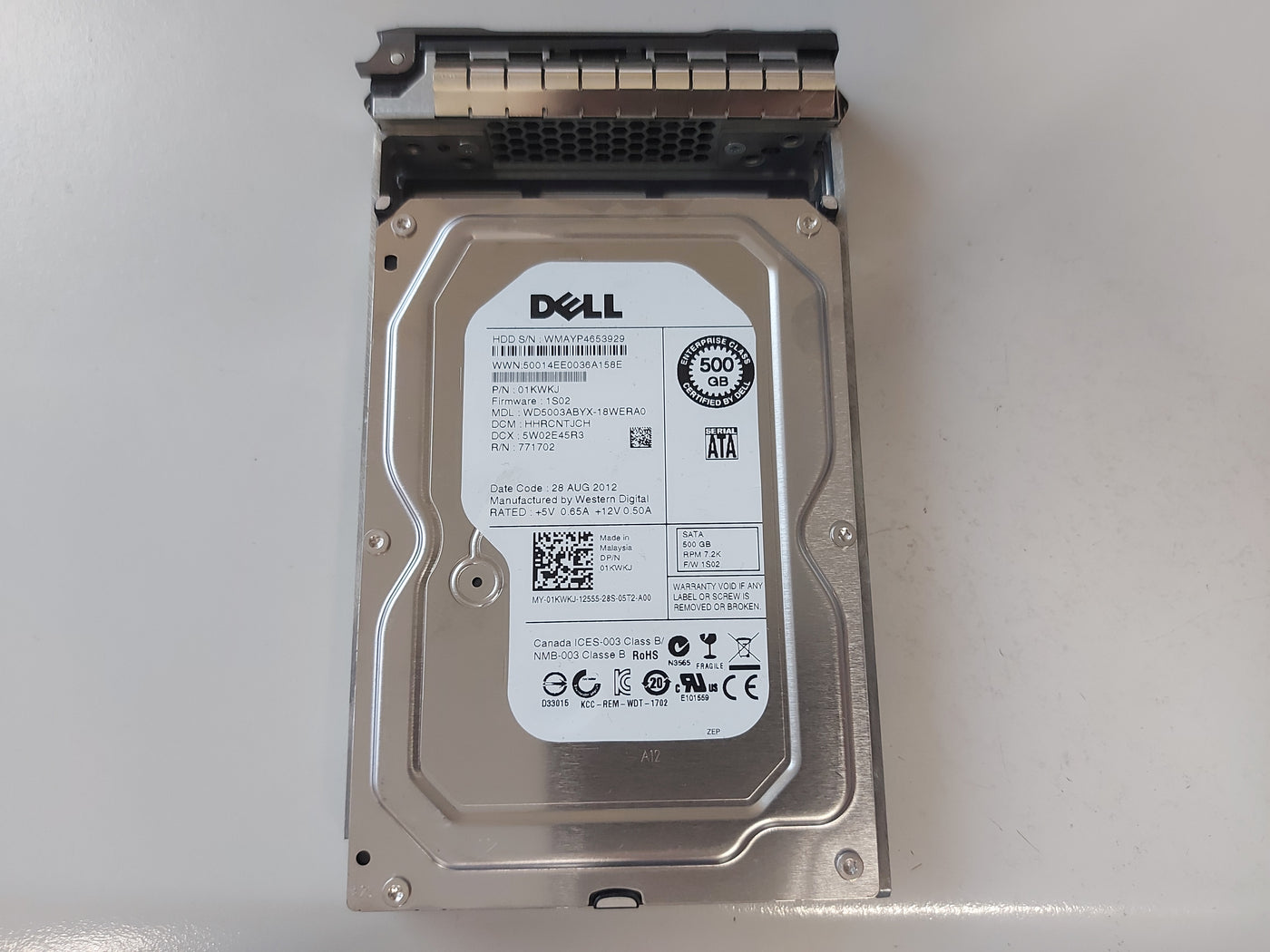 Dell Western Digital 500GB 7200RPM SATA 3.5" Hard Drive IN CADDY ( WD5003ABYX-18WERA0 01KWKJ 0X968D ) REF