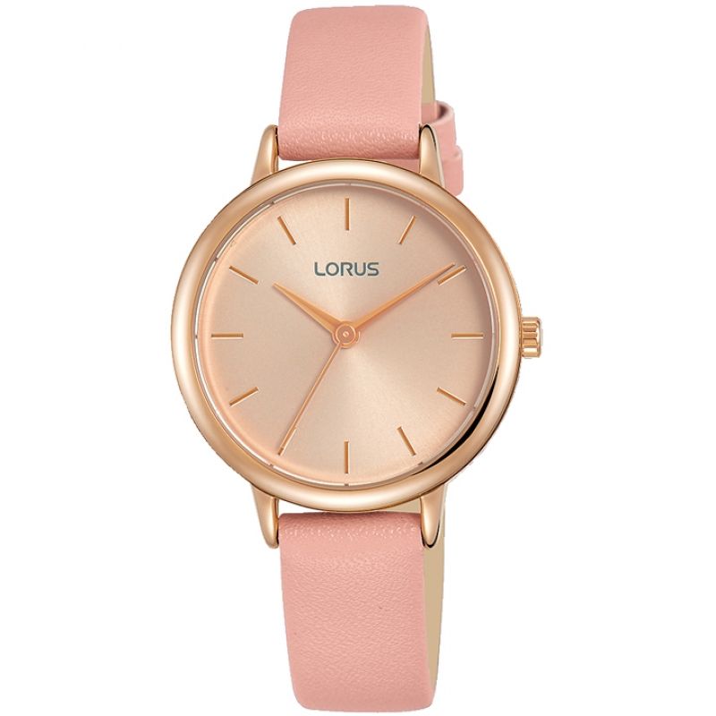 Lorus Womens Rose Gold Plated Pink Leather Strap Wristwatch RG240NX9