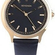 Sekonda Mens Analogue Quartz Watch Gold Plated Case and Black Leather Strap with Black Dial 3141