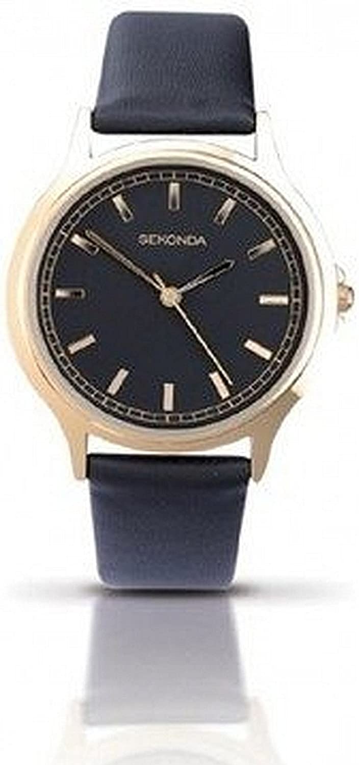 Sekonda Mens Analogue Quartz Watch Gold Plated Case and Black Leather Strap with Black Dial 3141