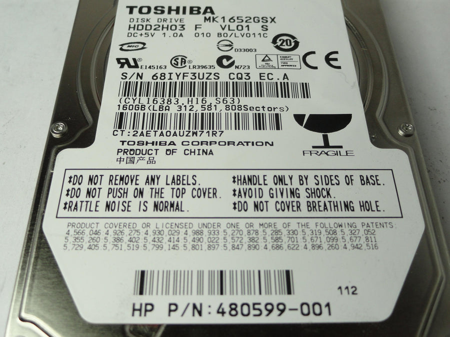 HDD2H03 - Toshiba HP 160Gb SATA 5400rpm 2.5in HDD - Refurbished