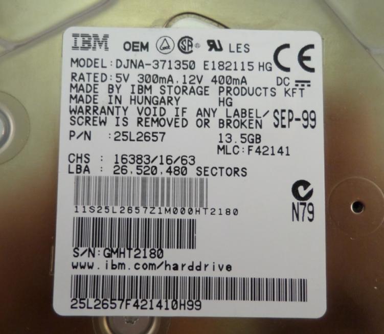 25L2657 - IBM 13.5Gb IDE 7200rpm 3.5in HDD - Refurbished