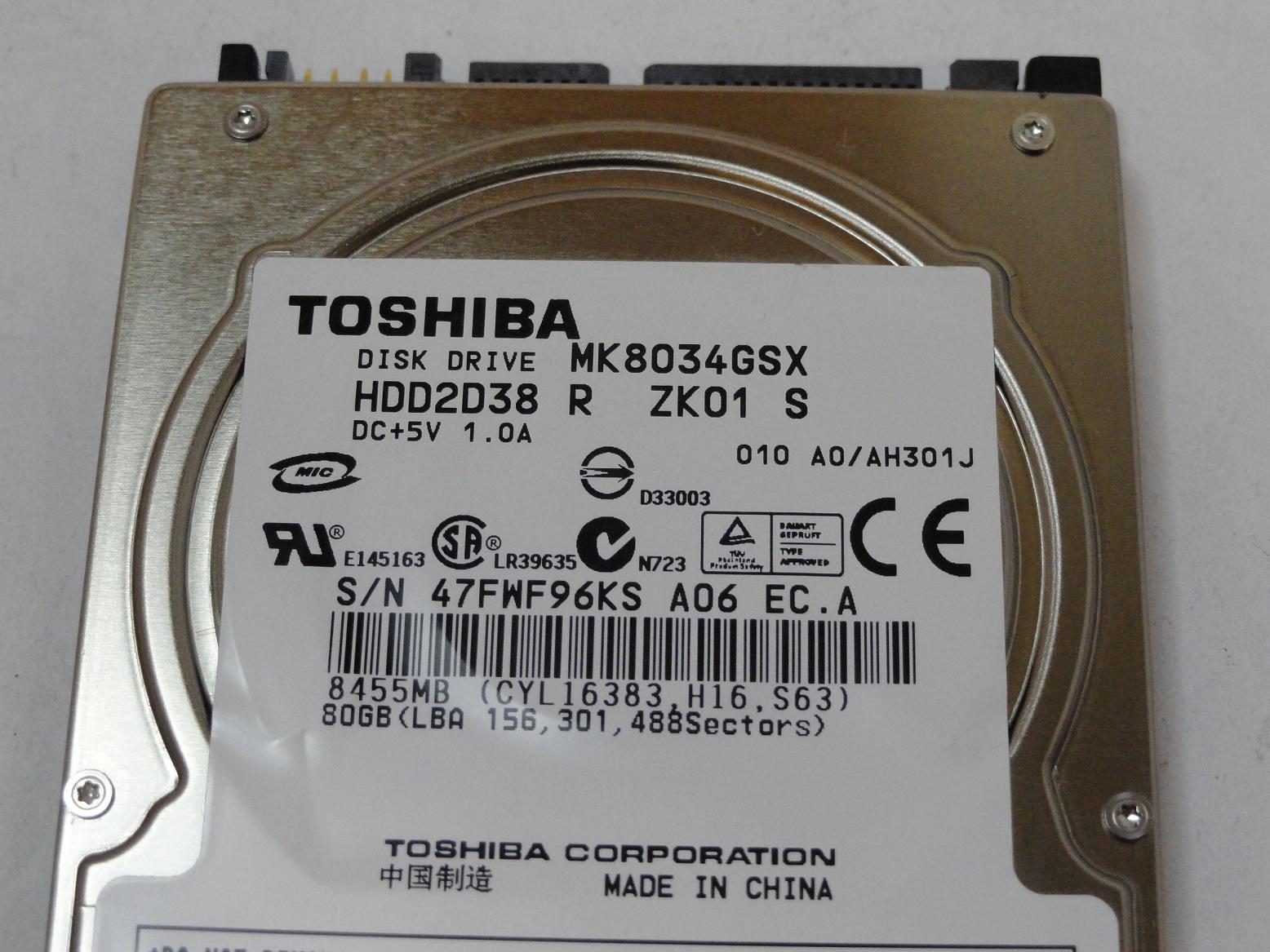 MC4324_MK8034GSX_Toshiba 80GB SATA 5400rpm 2.5in HDD - Image3