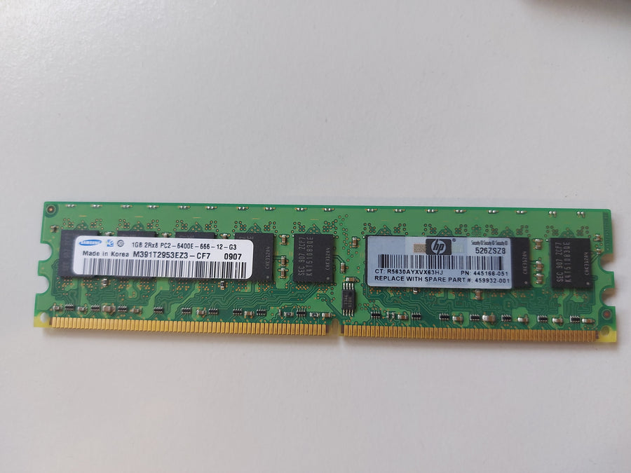 Samsung HP 1GB PC2-6400 DDR2-800MHz ECC Unbuffered CL6 240-Pin DIMM Dual Rank Memory Module ( M391T2953EZ3-CF7 445166-051 ) REF