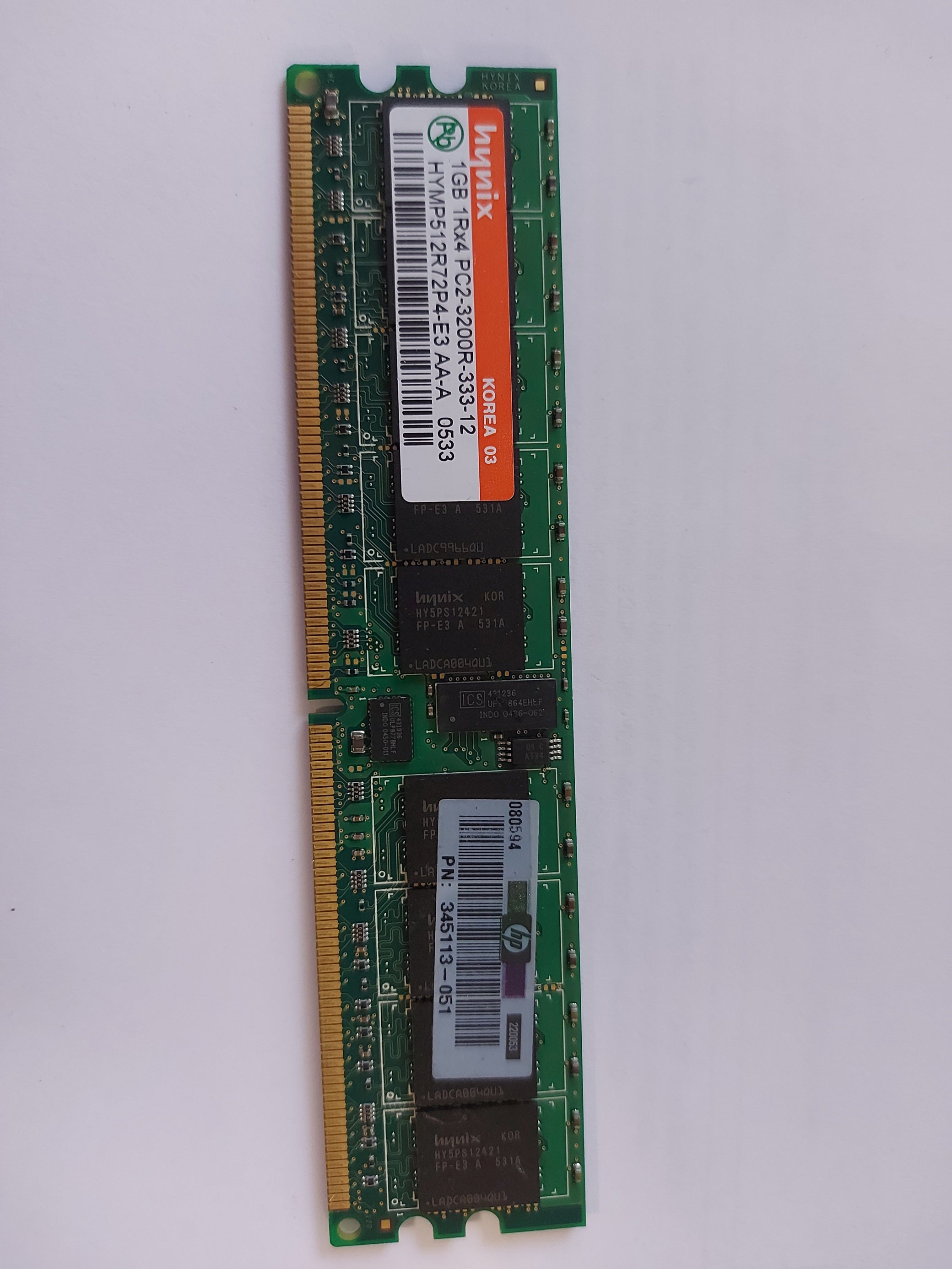 Hynix HP 1GB PC2-3200 DDR2-400MHz ECC Registered CL3 240-Pin DIMM Single Rank Memory Module (HYMP512R72P4-E3 345113-051) REF