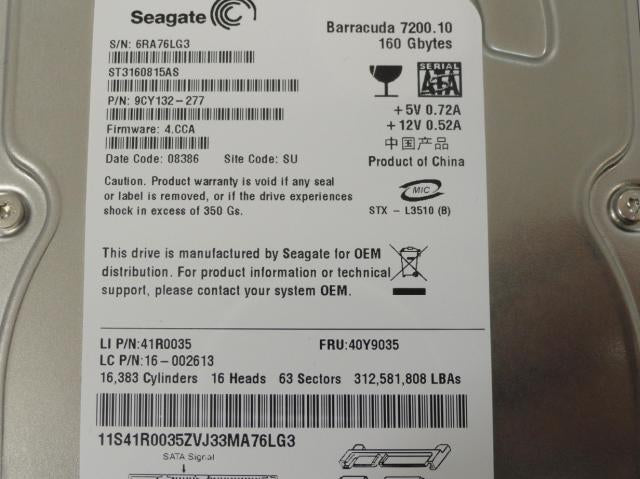 PR14314_9CY132-277_Seagate IBM 160Gb SATA 7200rpm 3.5in HDD - Image3
