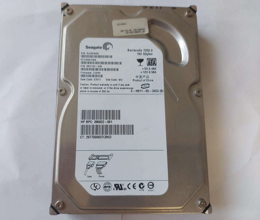 HP Seagate Barracuda 160GB 7200rpm SATA 3.5in HDD ( 9BD132-020 ST3160812AS 390822-001 391741-001 ) USED 