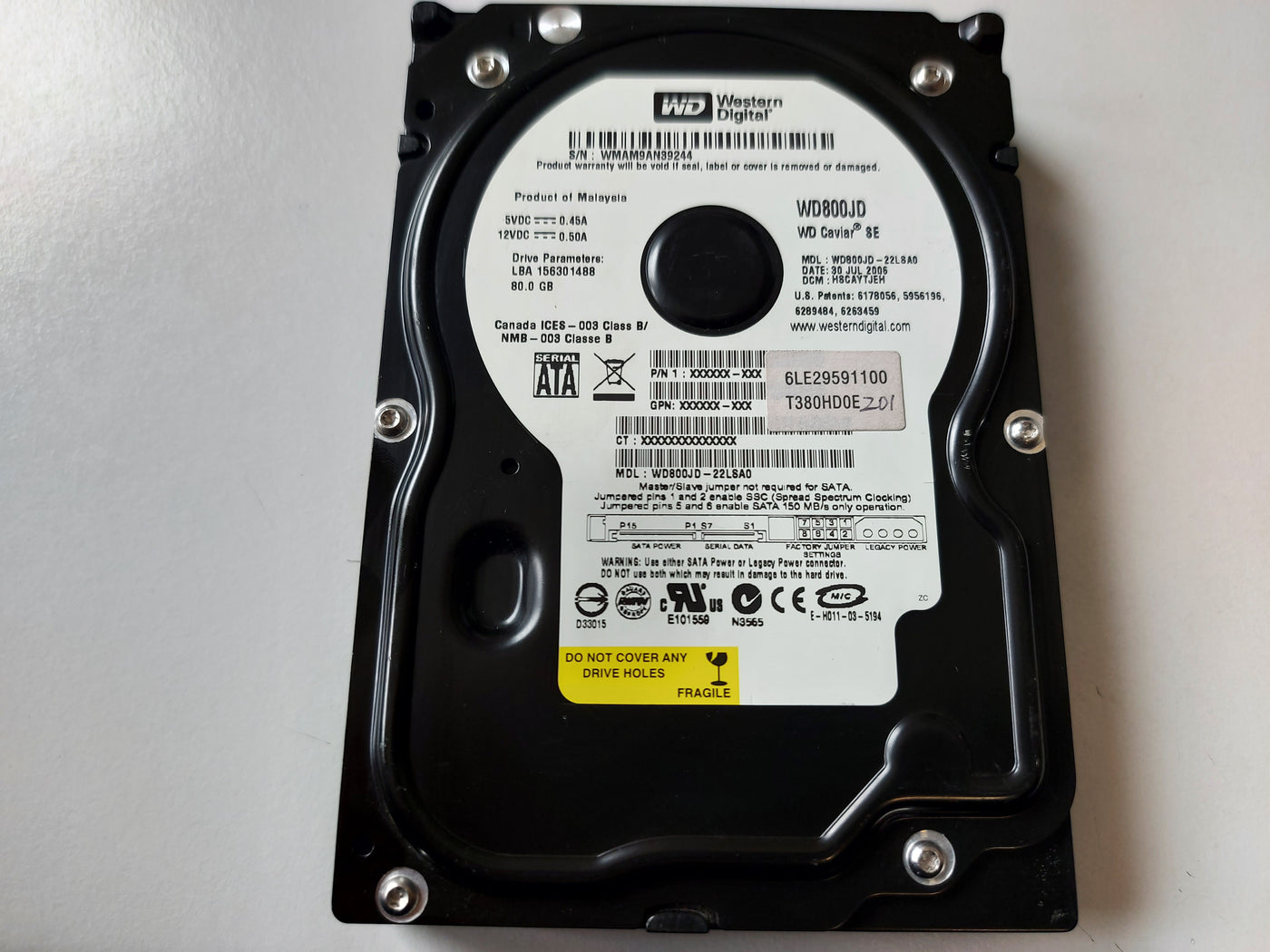 Western Digital Caviar SE 80GB 7200rpm SATA 3.5in HDD ( WD800JD WD800JD-22LSA0 ) USED