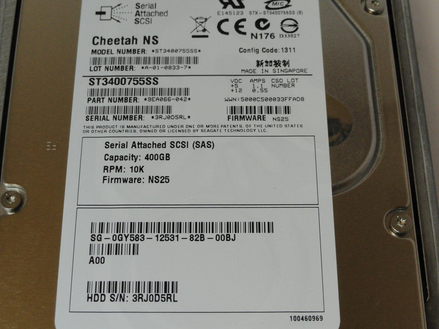 Seagate Dell 400Gb SAS 10Krpm 3.5in HDD in Caddy ( 9EA066-042 ST3400755SS 0GY583 0F9541 ) REF