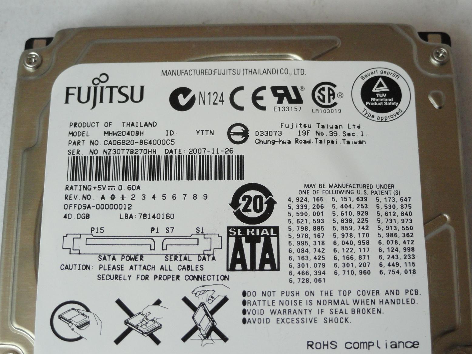 PR20480_CA07018-B46200C5_Fujitsu 80GB SATA 5400rpm 2.5in HDD - Image3