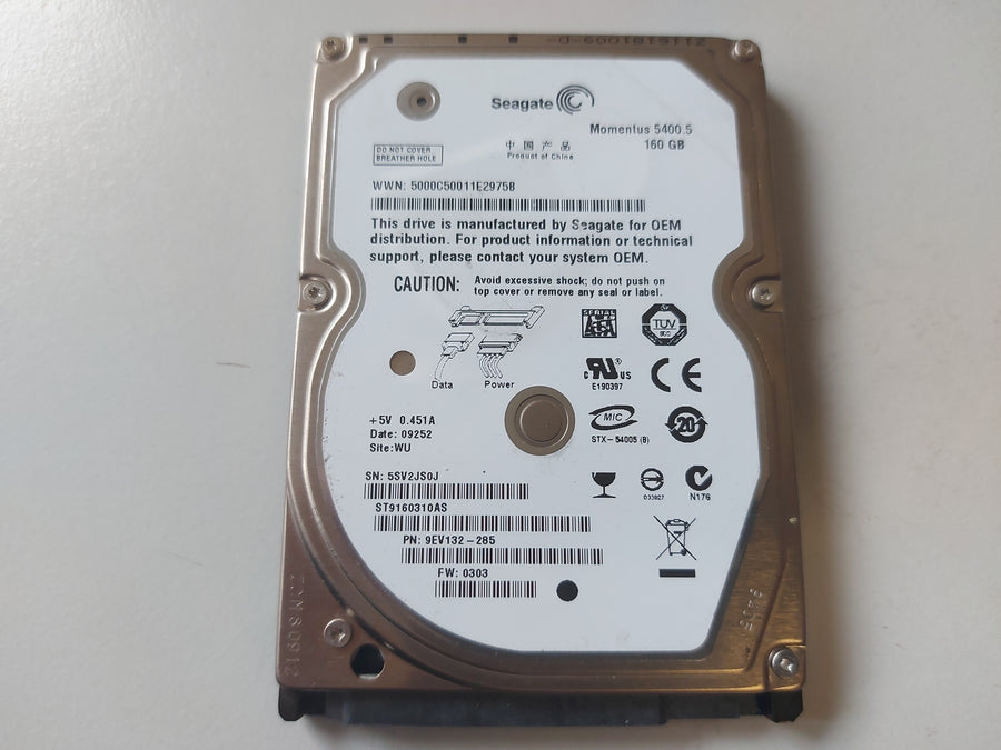 Seagate Momentus 160GB 5400rpm SATA 2.5in HDD ( ST9160310AS 9EV132-285 ) USED