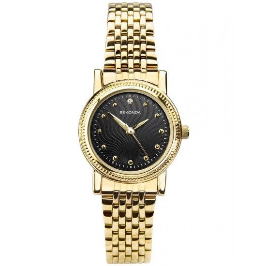 Sekonda Ladies Gold Plated Stainless Steel Black Dial Dress Watch 2699