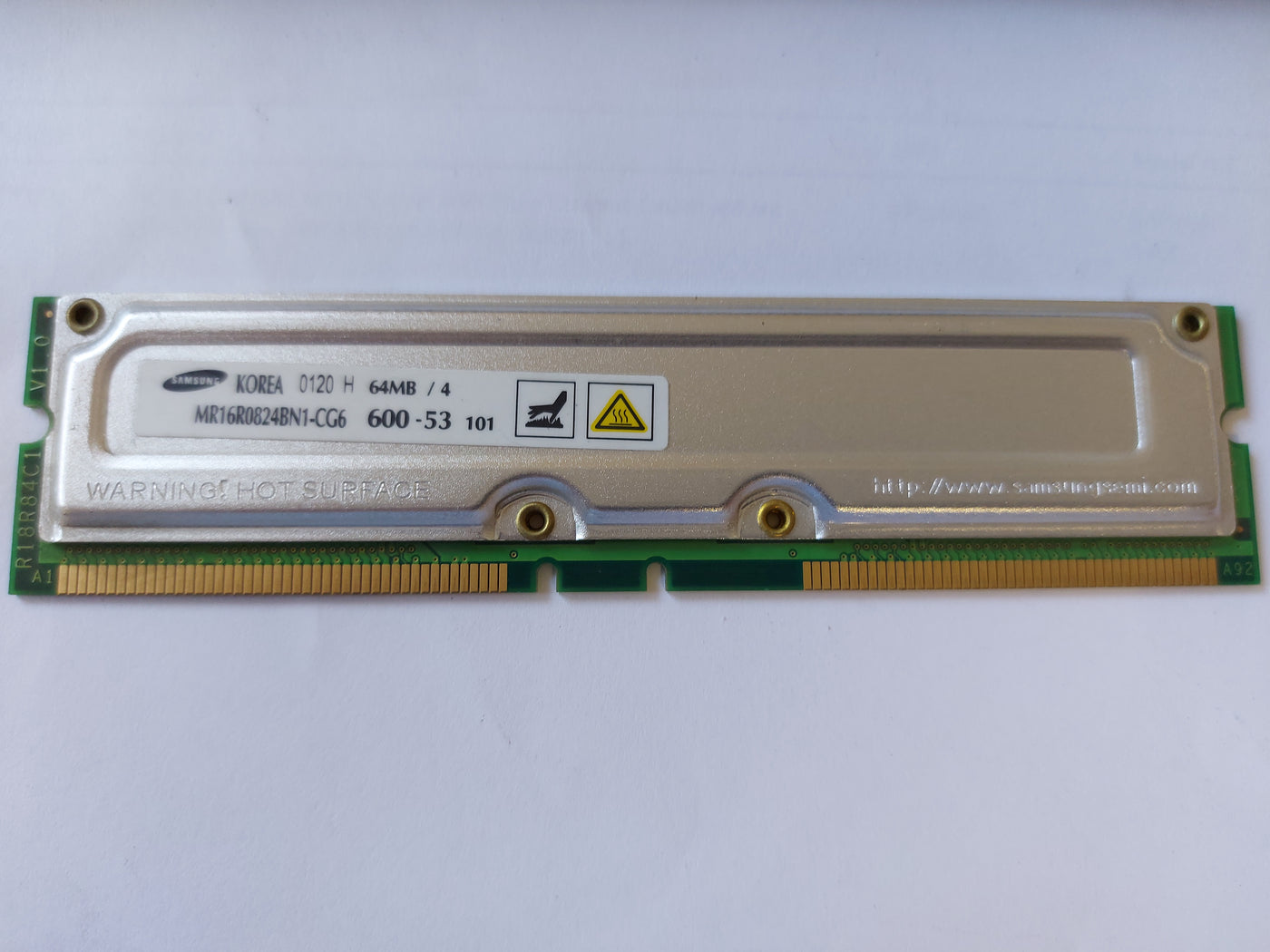Samsung 64MB 184pin PC-600 non-ECC 53ns RDRAM Rambus Module ( MR16R0824BN1-CG6 ) REF
