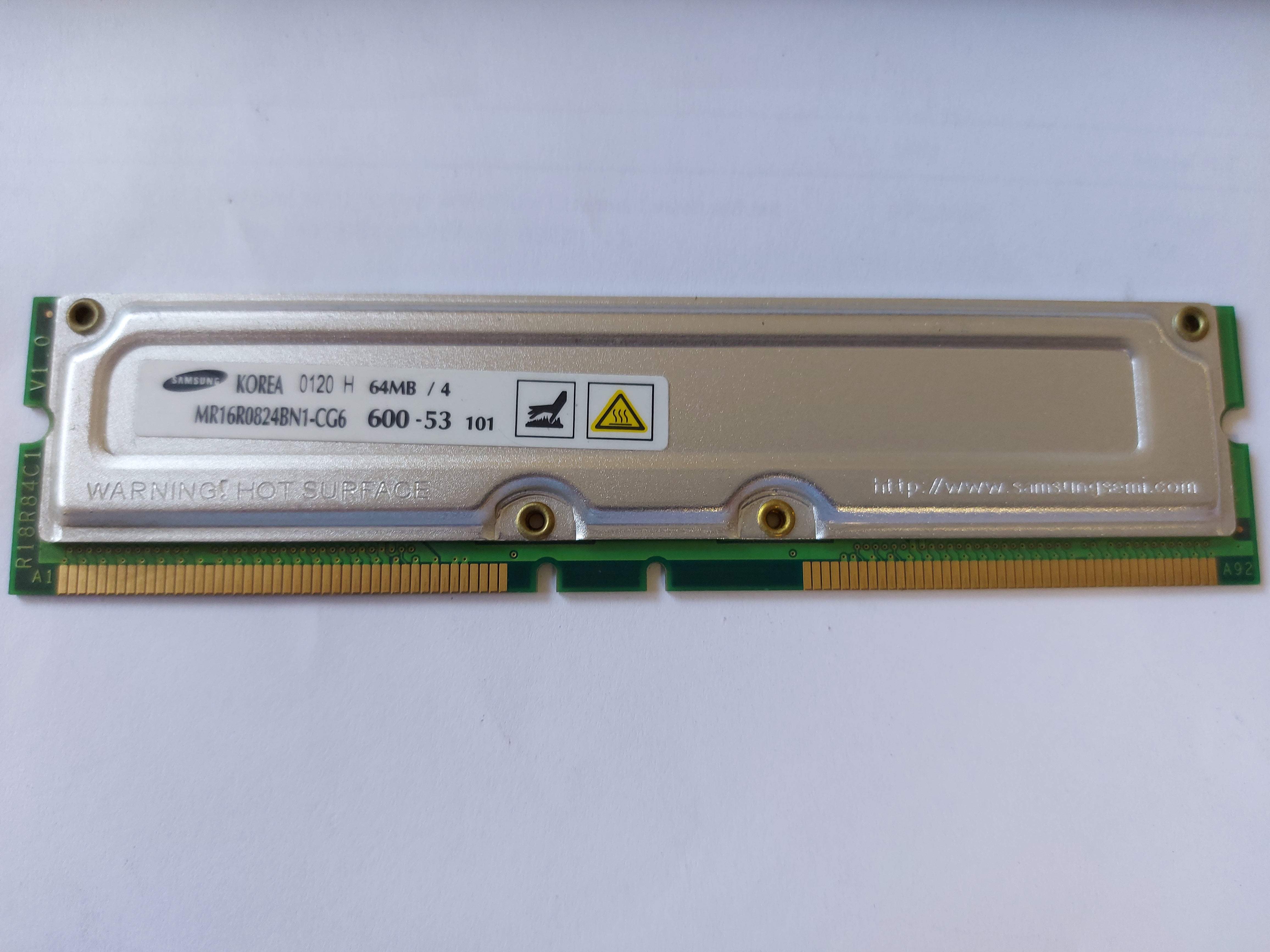 Samsung 64MB 184pin PC-600 non-ECC 53ns RDRAM Rambus Module ( MR16R0824BN1-CG6 ) REF