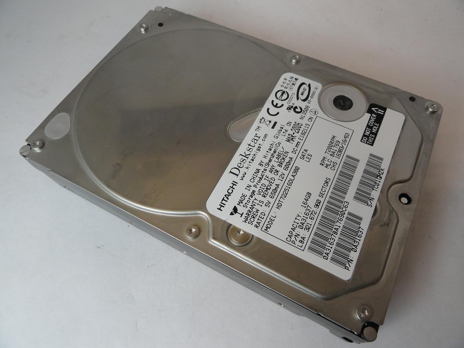 0A31637 - Hitachi Deskstar 164Gb SATA 7200rpm 3.5in HDD - Refurbished