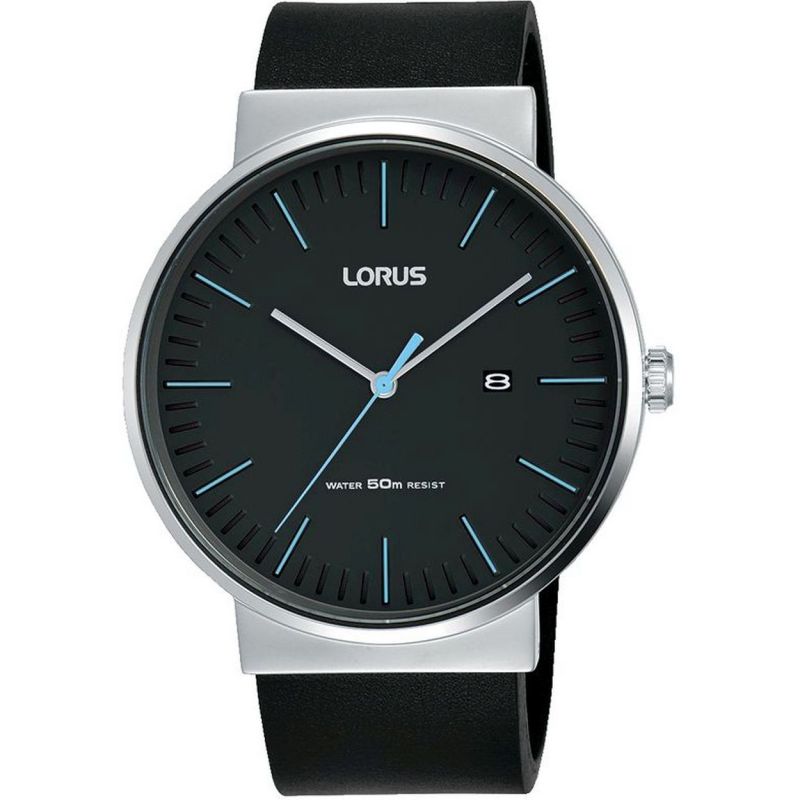 Lorus Mens Watch with Black Dial and Black Strap RH981KX9