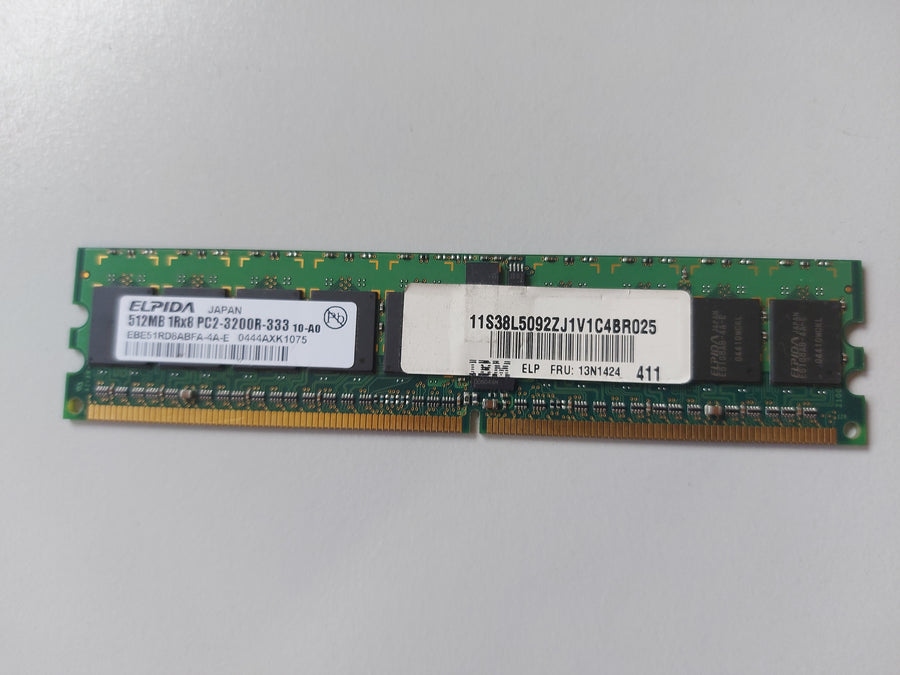 Elpida IBM 512MB PC2-3200 DDR2-400MHz ECC Registered CL3 240-Pin DIMM Single Rank Memory Module ( EBE51RD8ABFA-4A-E 13N1424 ) REF