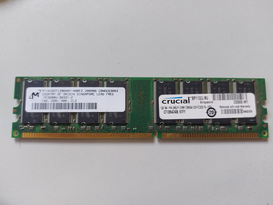 Micron Crucial 1GB PC3200 DDR-400MHz non-ECC Unbuffered CL3 184-Pin DIMM Module ( MT16VDDT12864AY-40BF2 CT12864Z40B.16TFY ) REF