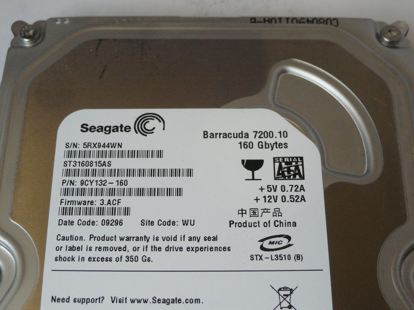 Seagate 160GB SATA 7200rpm 3.5in HDD ( 9CY132-160 ST3160815SV ) ASIS