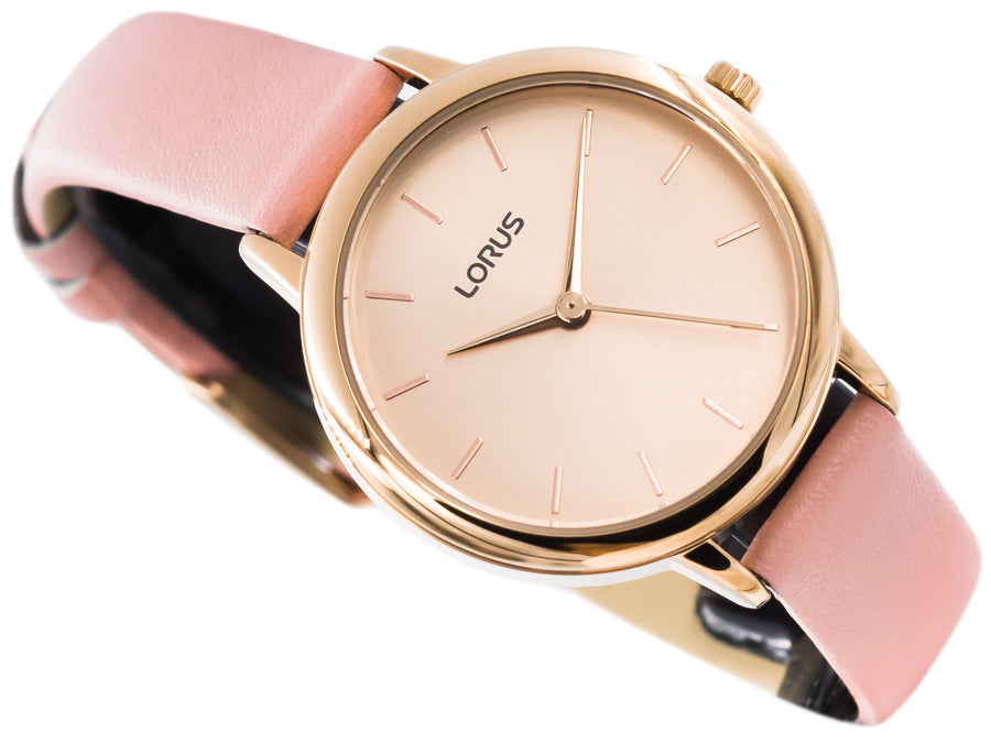 Lorus Womens Rose Gold Plated Pink Leather Strap Wristwatch RG240NX9