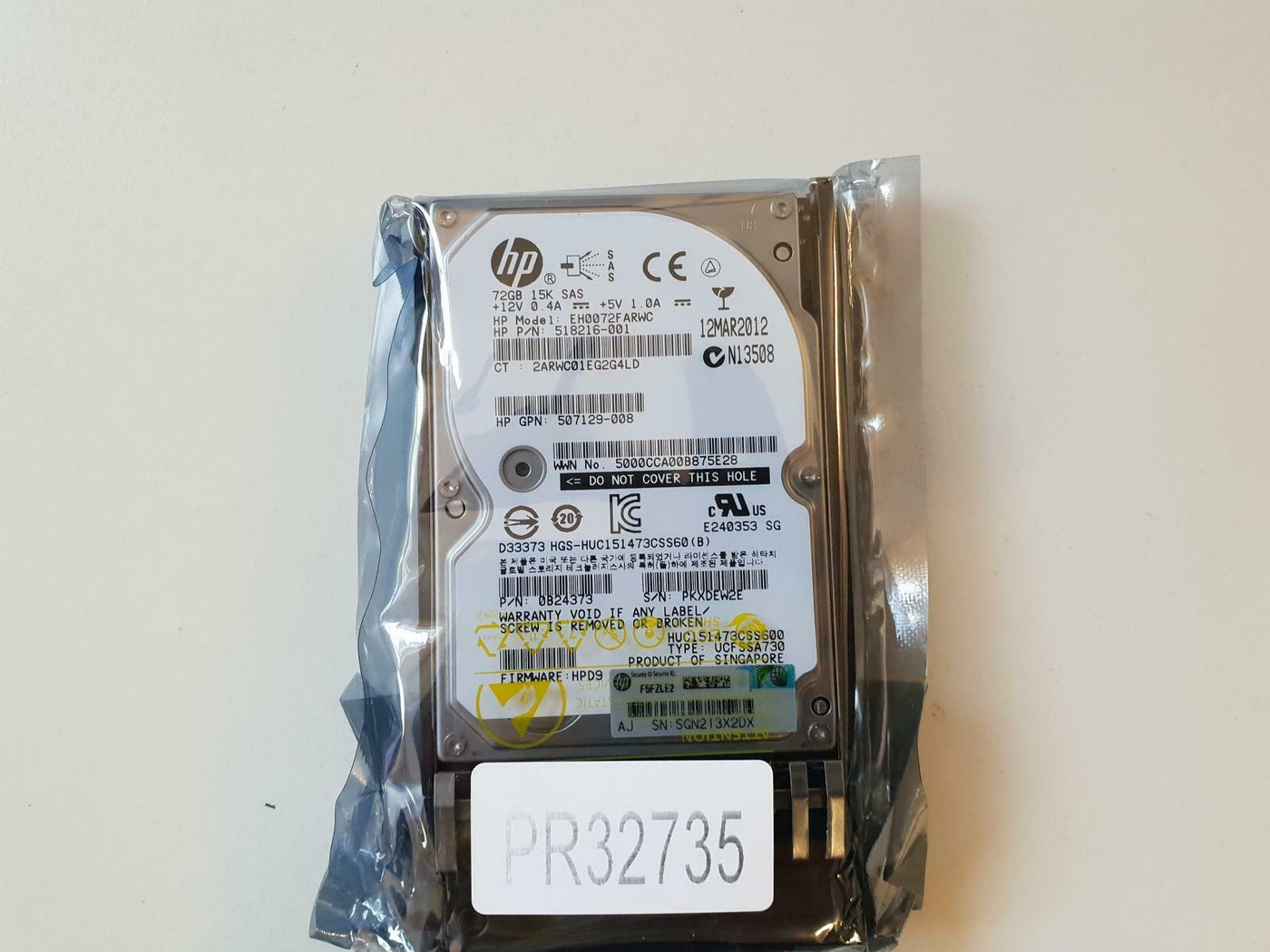 HP Hitachi 72GB 15Krpm SAS 2.5in HDD in Caddy ( 518216-001 EH0072FARWC 507129-008 0B24373 HUC151473CSS600 512743-001 ) REF