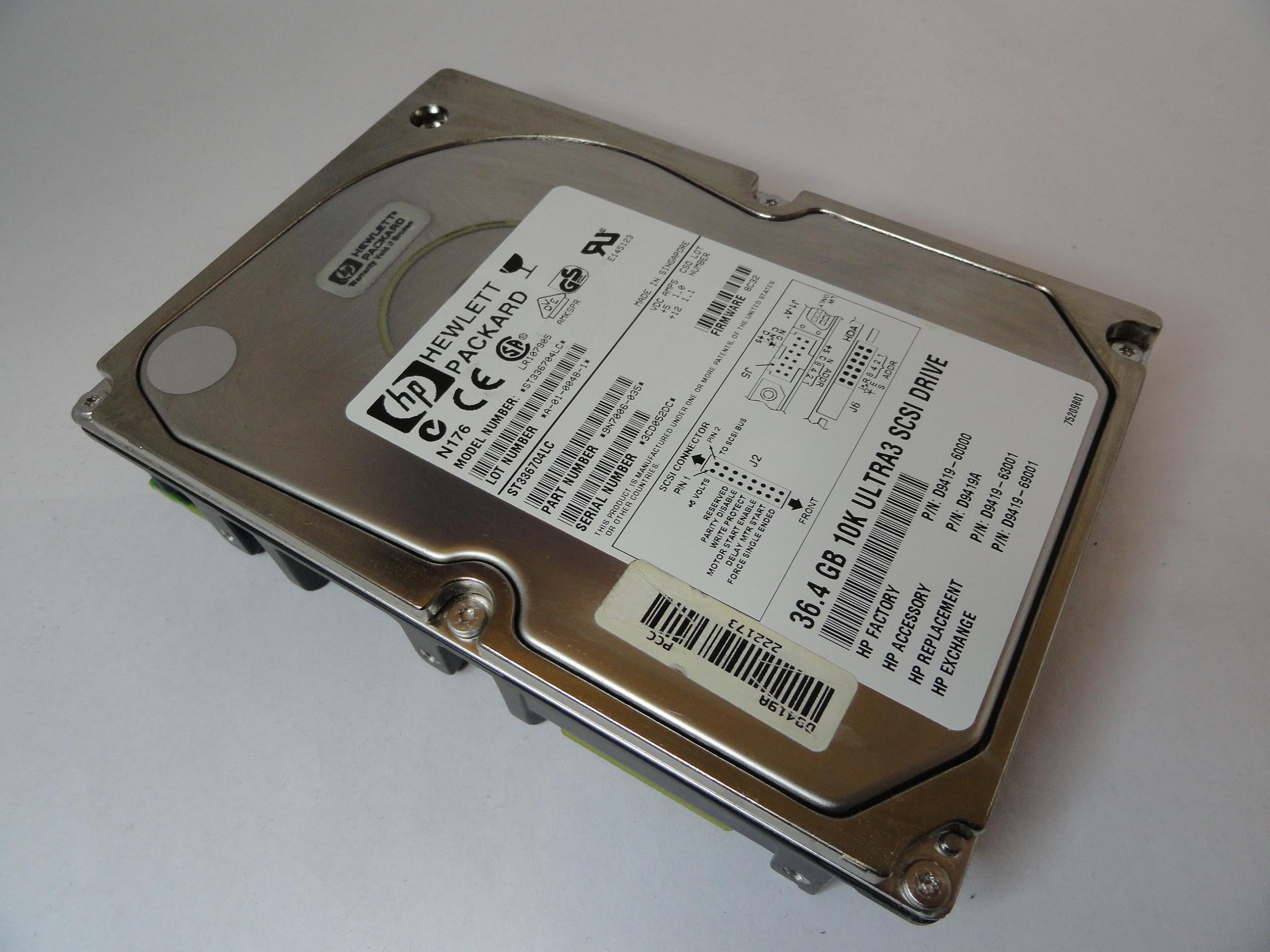 Seagate HP 36Gb SCSI 80 Pin 10Krpm 3.5in HDD ( 9N7006-035 ST336704LC D9419-60000 D9419A D9419-63001 D9419-69001 ) USED