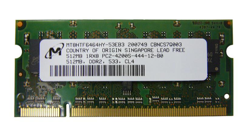 Micron 512MB PC2-4200 DDR2-533MHz non-ECC CL4 200-Pin SoDimm Memory Module ( MT8HTF6464HY-53EB3 ) REF