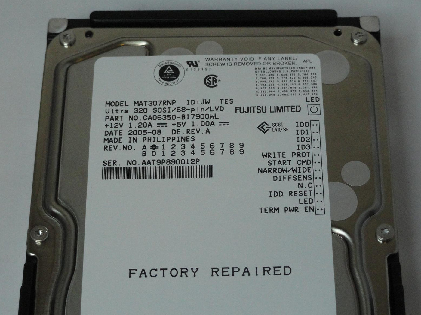 MC4219_CA06350-B17900WL_Fujitsu 73GB SCSI 68 Pin 15Krpm 3.5in Recert HDD - Image3