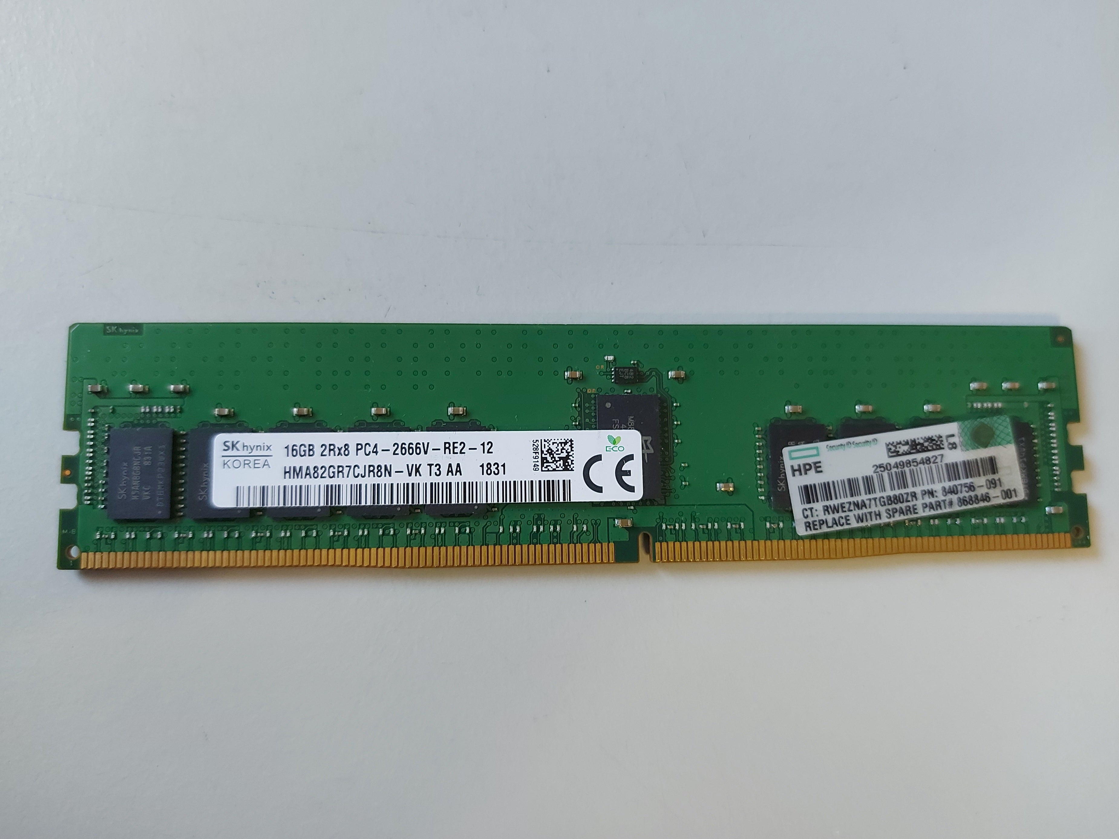 Hynix HPE 16GB PC4-21300 DDR4-2666MHz Registered ECC CL19 288-Pin DIMM Module ( HMA82GR7CJR8N-VK 840756-091 ) REF