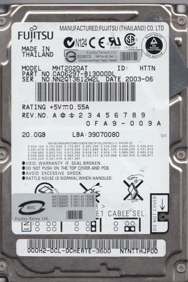 Fujitsu Dell 20Gb IDE 4200rpm 2.5in Laptop HDD ( CA06297-B13000DL MHT2020AT 0Y0268 ) ASIS