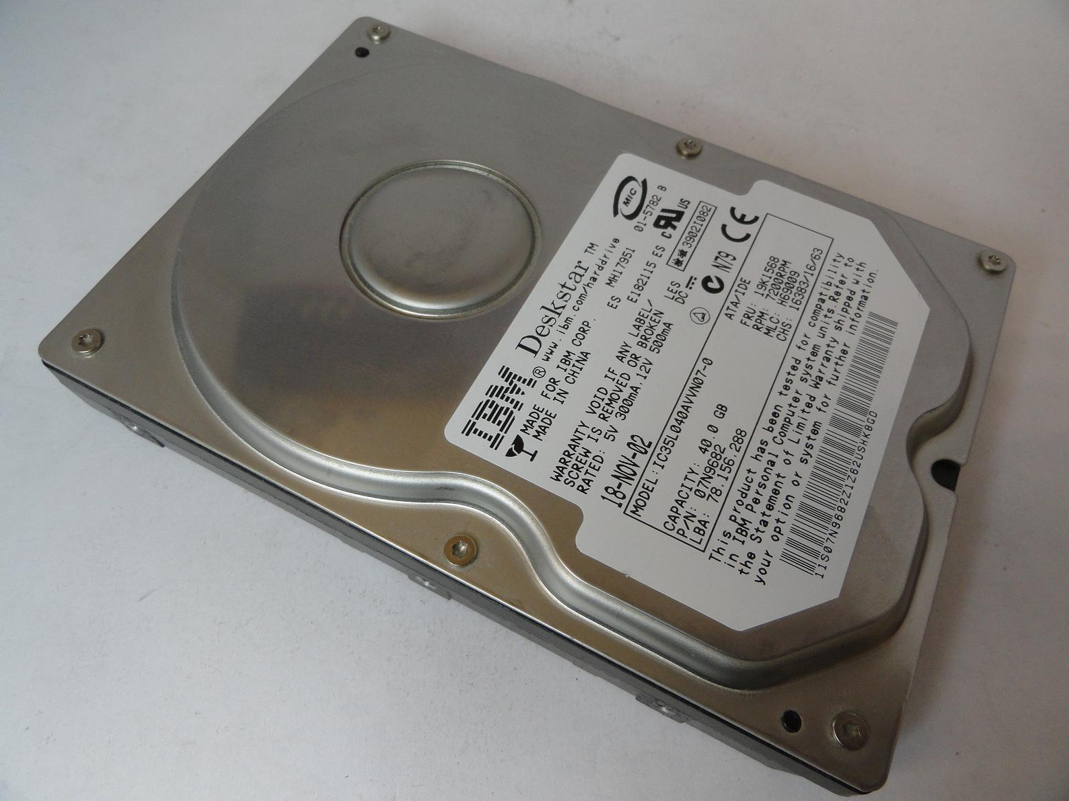 07N9682 - IBM 40GB IDE 7200rpm 3.5in HDD - USED