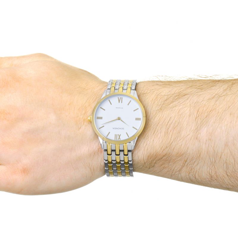 Sekonda Classic White Dial Two Tone Stainless Steel Bracelet Gents Watch ( 3449 )