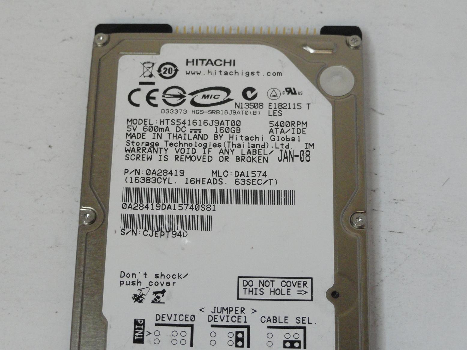 MC0183_0A28419_Hitachi 160GB IDE 5400rpm 2.5in HDD - Image3