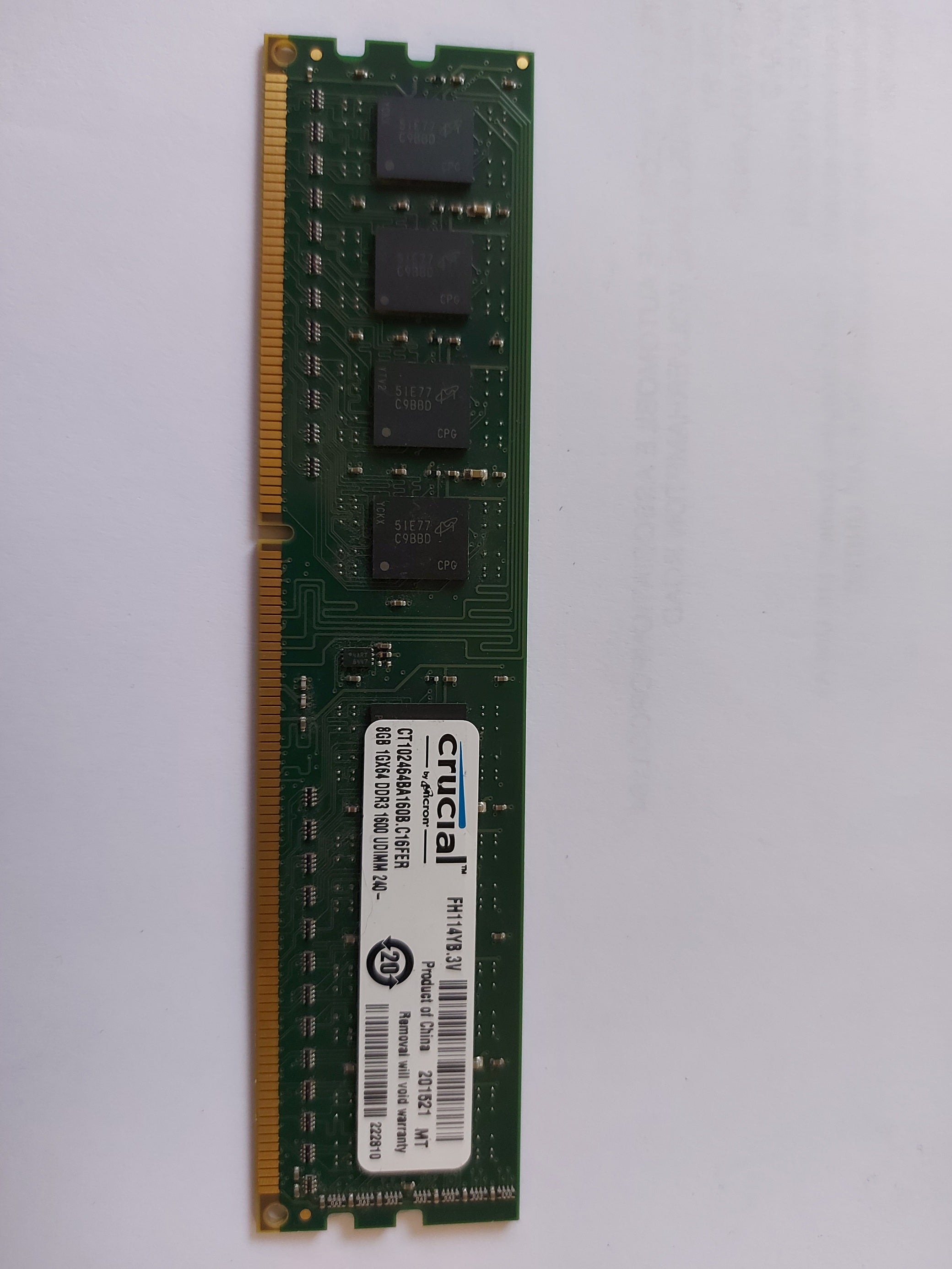 Crucial 8GB PC3-12800 DDR3-1600MHz non-ECC Unbuffered CL11 240-Pin DIMM Memory Module (CT102464BA160B.C16FER) REF 