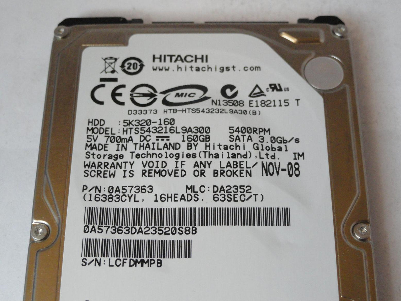 PR00277_0A57363_Hitachi 160GB SATA 5400rpm 2.5in HDD - Image3