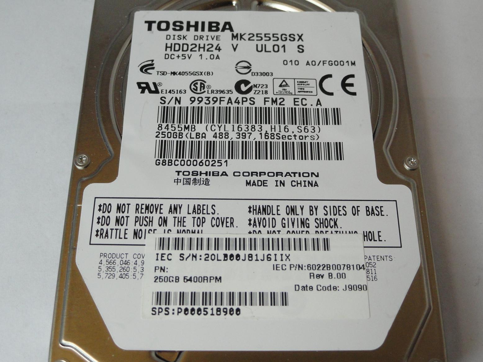 PR23039_HDD2H24_Toshiba IEC 250Gb SATA 5400rpm 2.5in HDD - Image3