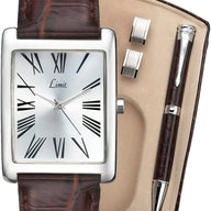 Limit Silver Dial Brown Leather Strap Watch with Matching Pen & Silver Cuff Links 5286G