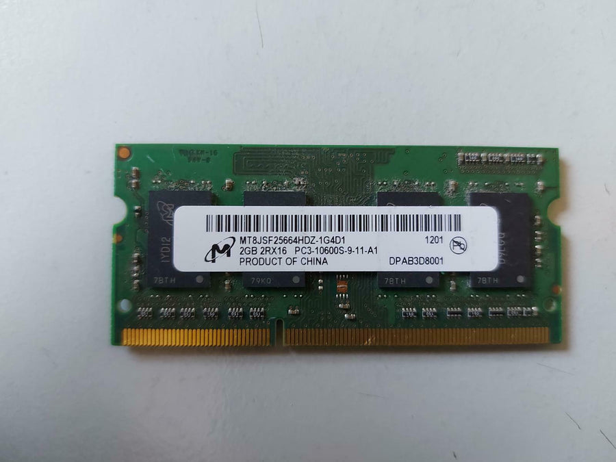 Micron 2GB PC3-10600 DDR3 nonECC Unbuffered CL9 204P SoDimm MT8JSF25664HDZ-1G4D1