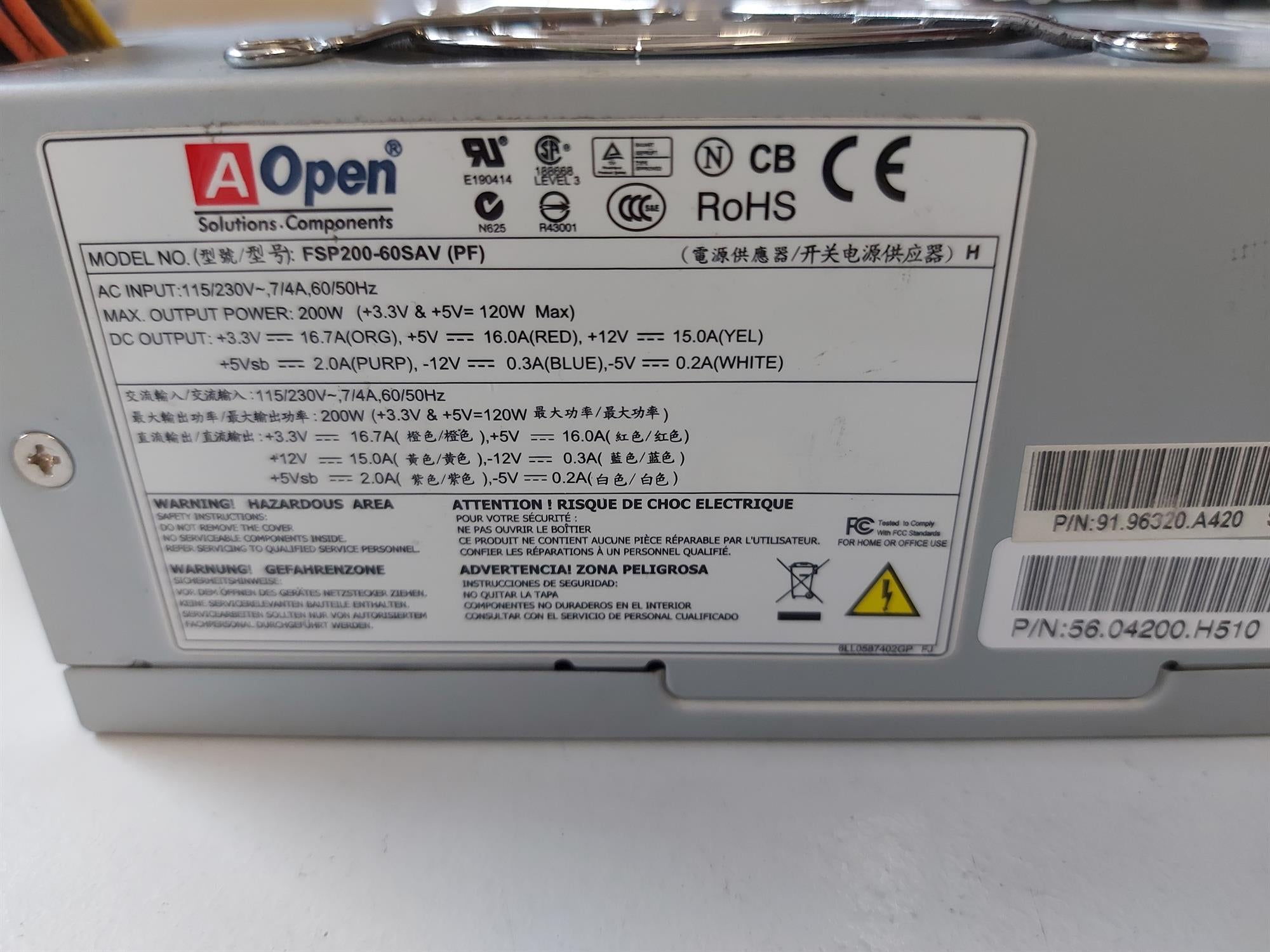 AOpen FSP200-60SAV 200-Watts ATX AC Power Supply (91.96320.A420 56.04200.H510)