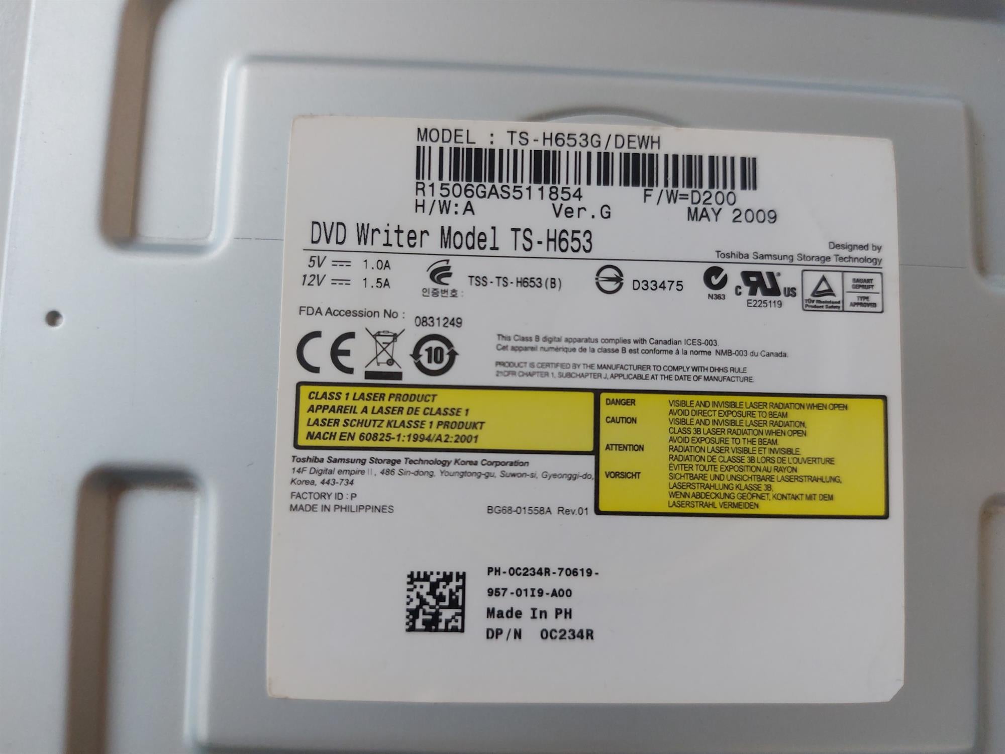 DELL TS-H653G/DEWH 16x DVD+/-RW Dual Layer SATA Internal DVD Writer Drive (0C234R)