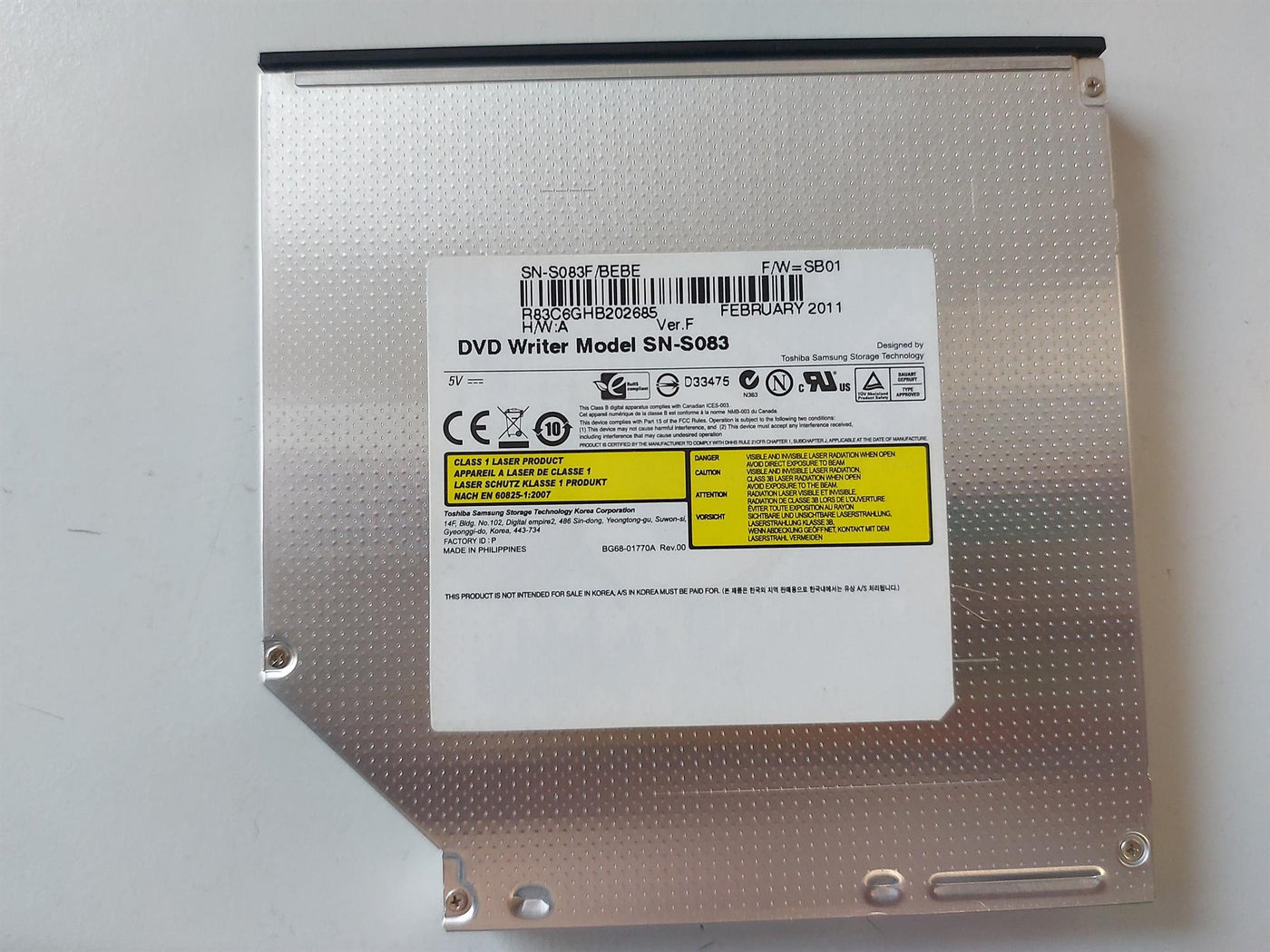 Samsung Internal Slimline 8x DVD-RW SATA Drive (SN-S083F/BEBE)