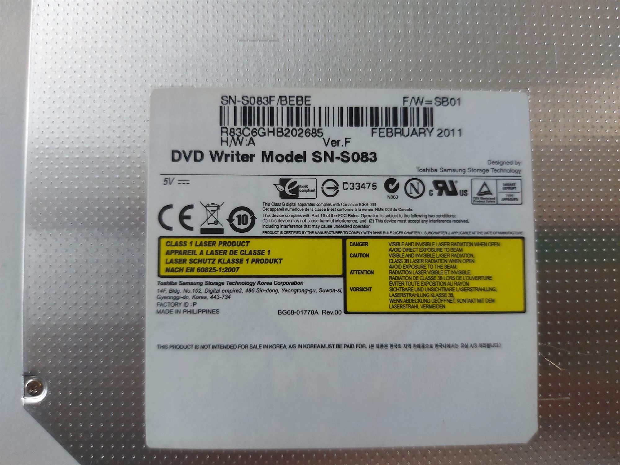 Samsung Internal Slimline 8x DVD-RW SATA Drive (SN-S083F/BEBE)