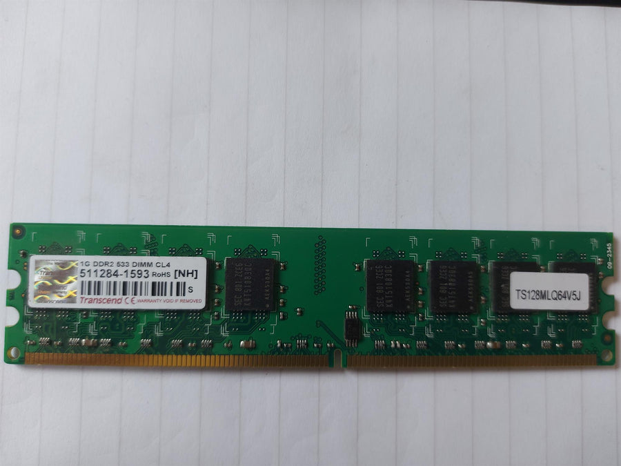 Transcend 1GB PC2-4200 DDR2-533MHz non-ECC Unbuffered CL4 240-Pin DIMM Memory Module (TS128MLQ64V5J)