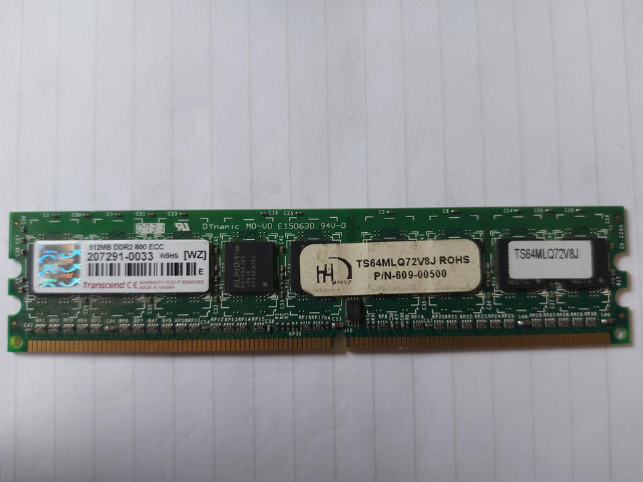 Transcend 512MB DDR2-800MHz PC2-6400 ECC Unbuffered CL6 240-Pin DIMM Memory Module (TS64MLQ72V8J 609-00500)