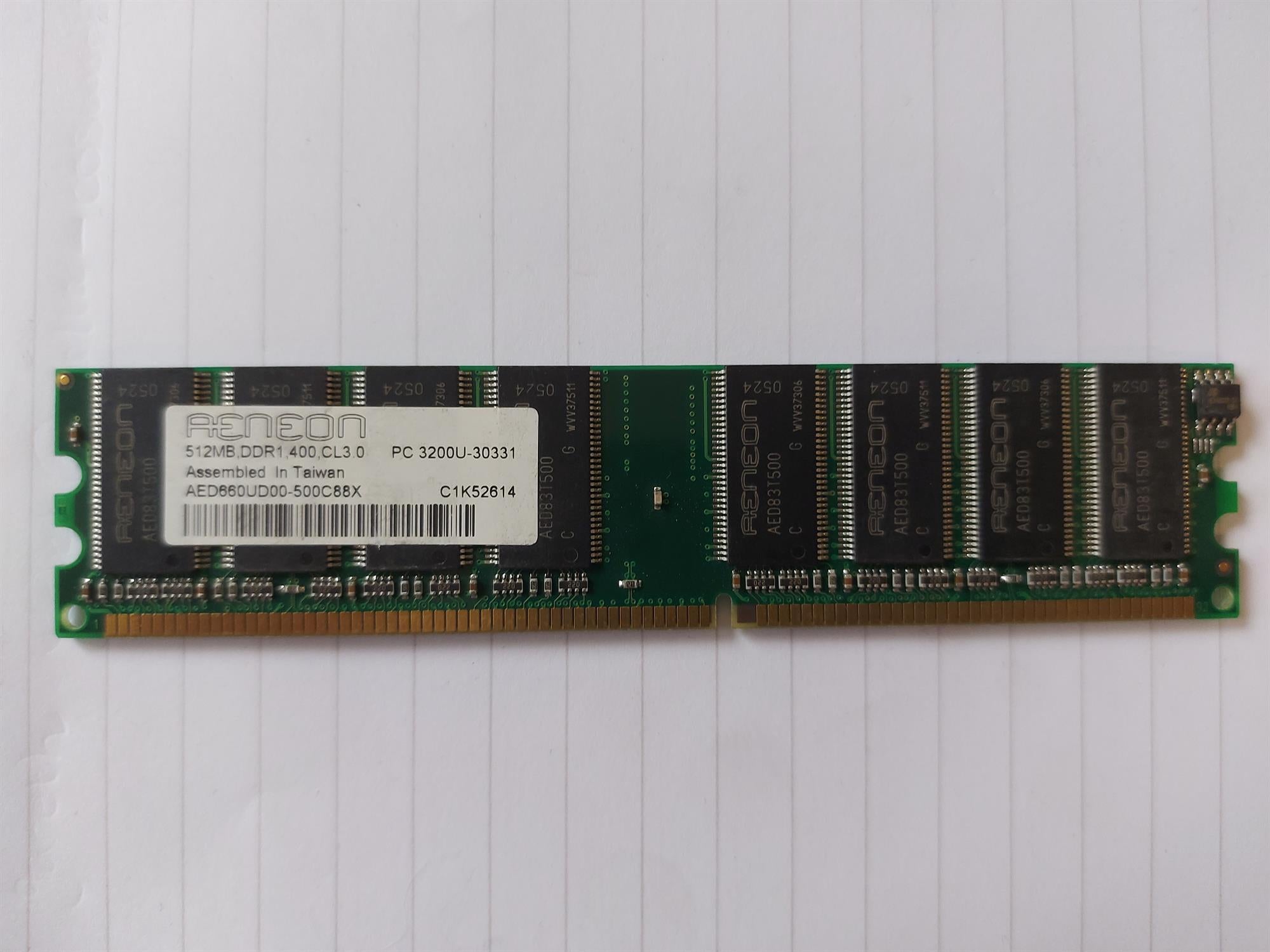 Aeneon 512MB PC3200 DDR-400MHz non-ECC Unbuffered CL3 184-Pin DIMM Memory Module ( AED660UD00-500C88X )