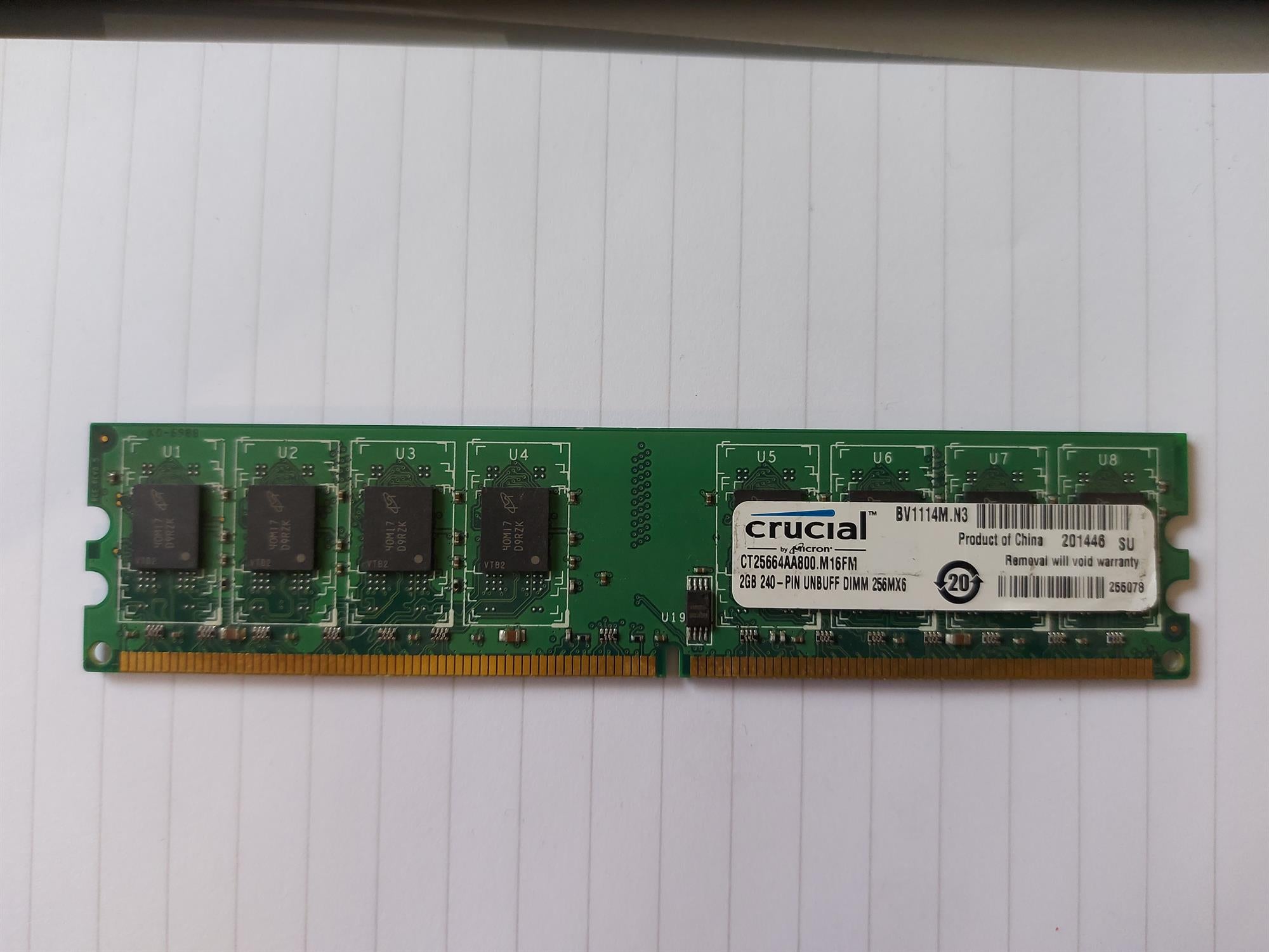 Crucial 2GB PC2-6400 DDR2-800MHz non-ECC Unbuffered CL6 240-Pin DIMM Dual Rank Memory Module (CT25664AA800.M16FM)