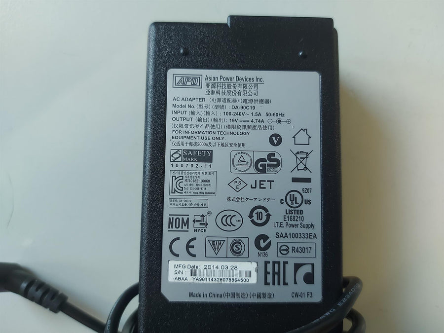 APD 19V 4.74A I.T.E AC ADAPTER Power Supply (DA-90C19)