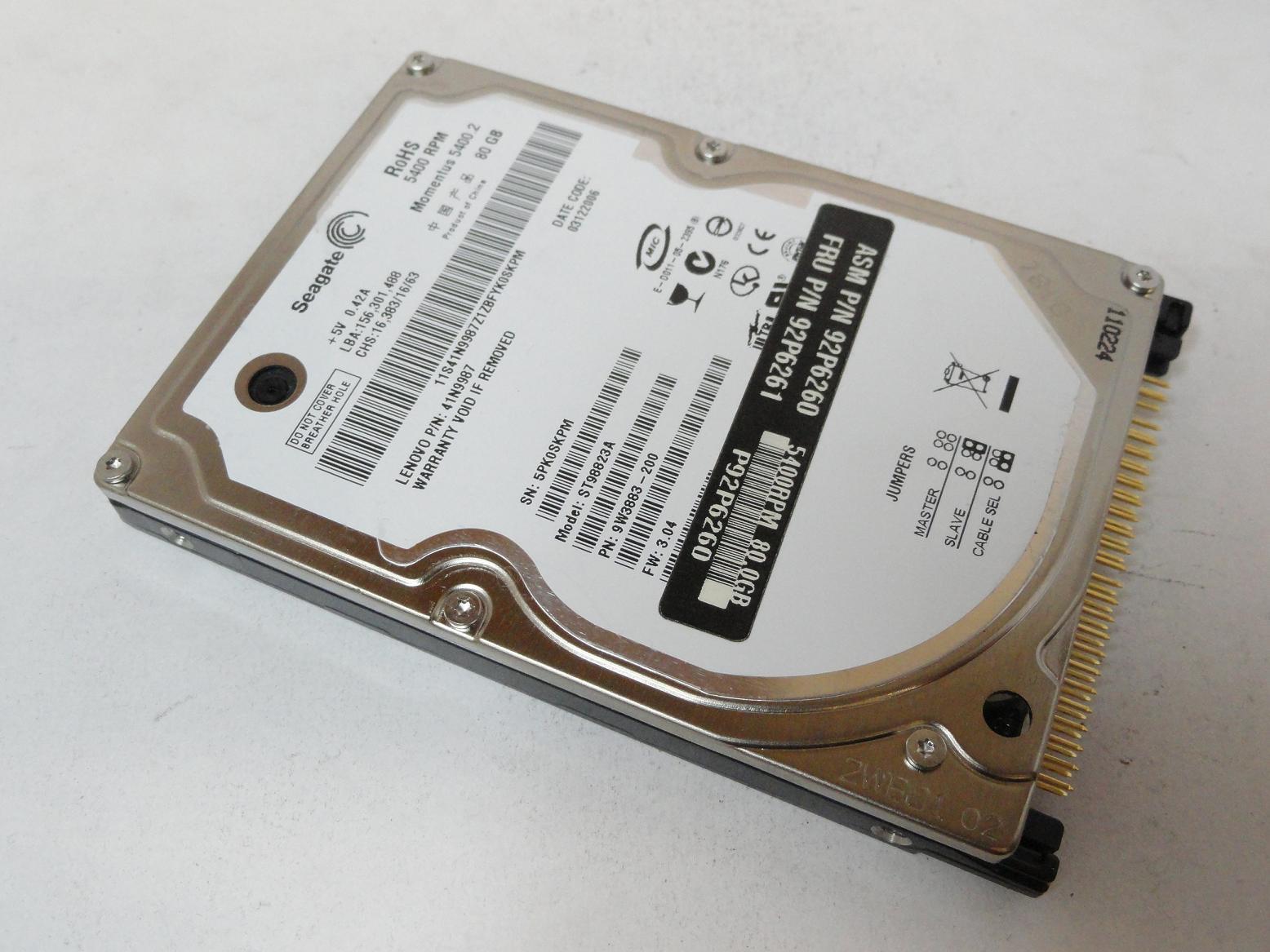 9W3883-200 - Seagate Lenovo 80GB IDE 5400rpm 2.5in HDD - Refurbished