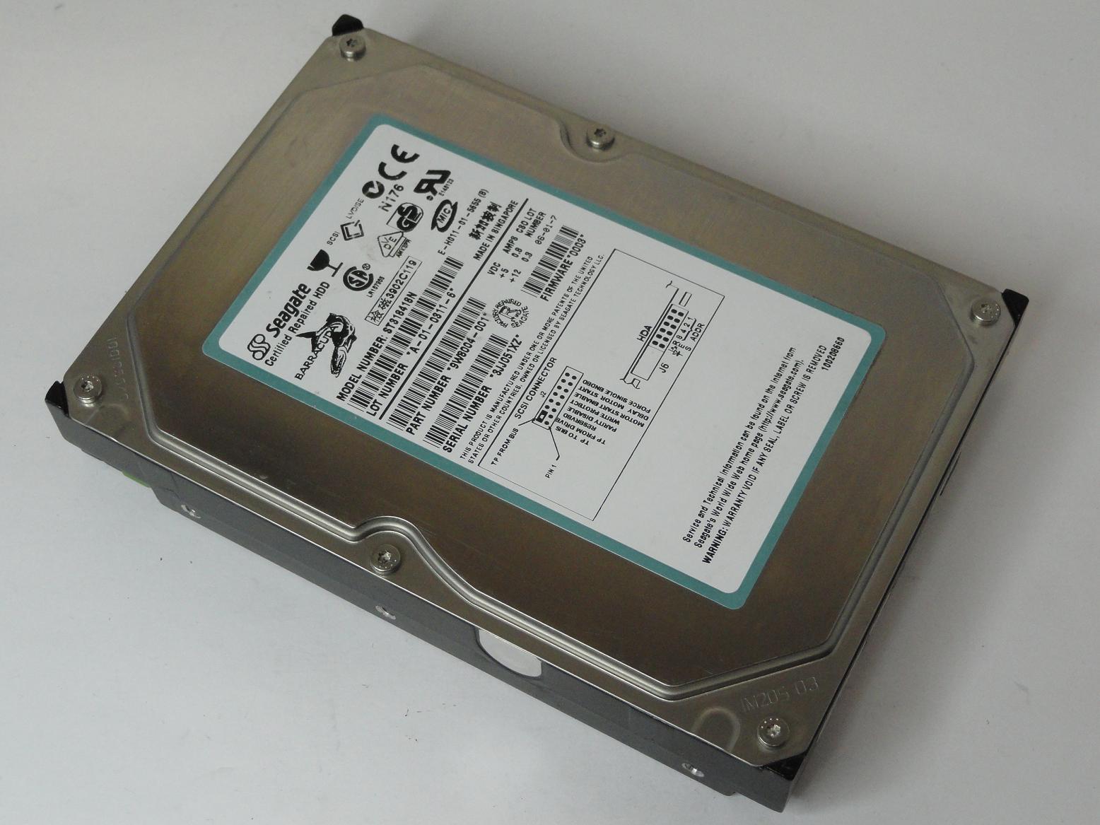9W8004-001 - Seagate 18GB SCSI 50 Pin 7200rpm 3.5in Factory Recertified Barracuda HDD - Refurbished