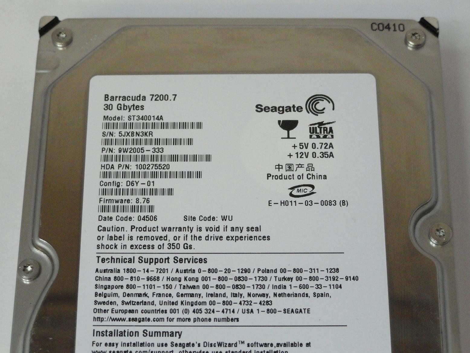 Seagate 30GB IDE 7200rpm 3.5in HDD ( 9W2005-333 ST340014A ) ASIS
